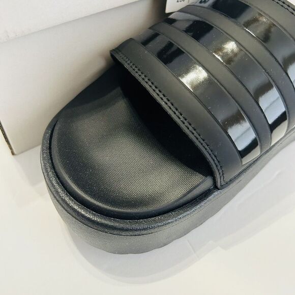 Adidas Adilette Women's Platform Slides Sandals Sz 8 Core Black Casual Beach - Picture 2 of 5